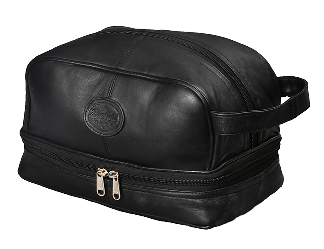 mens black leather toiletry bag